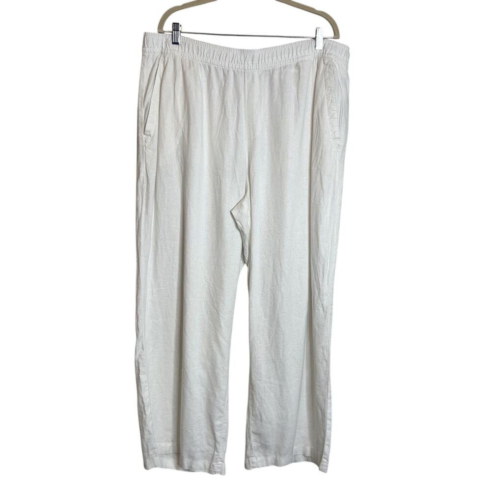 Old Navy Womens High Rise Wide Leg Linen Blend Pants XL White Beach Coastal